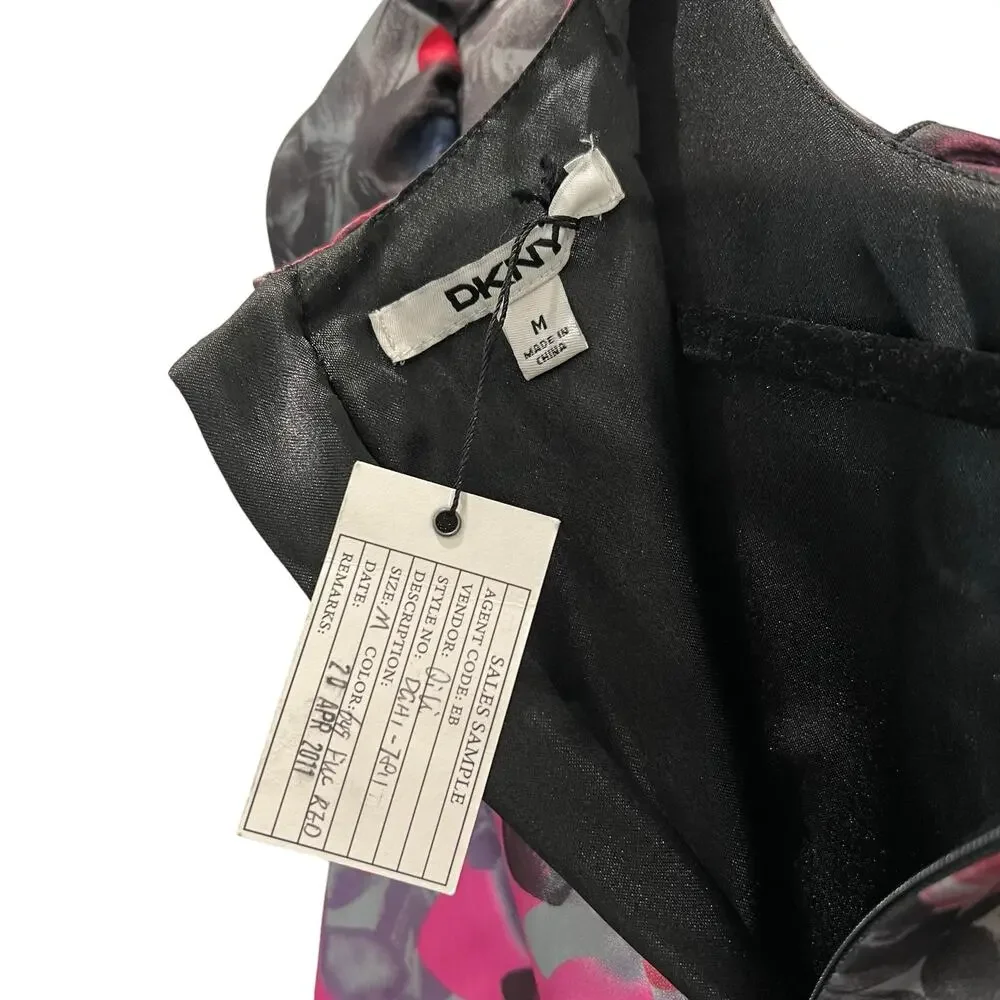DKNY Girls Dress Floral Print Black Gray Pink Size Medium